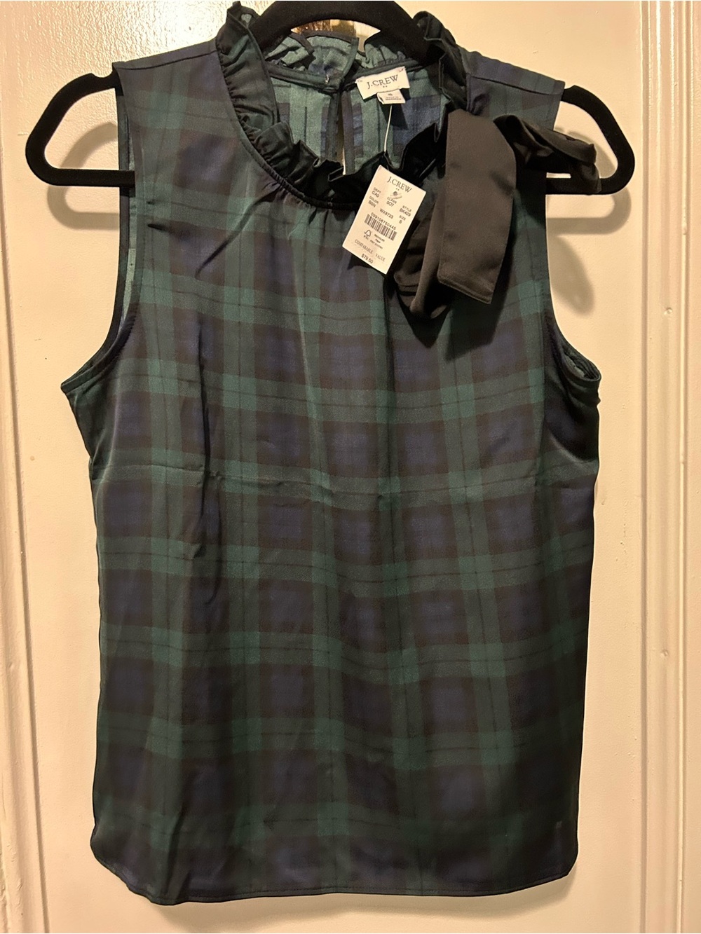 J. Crew Blackwatch Plaid Sleeveless Bow-Neck Top NWT